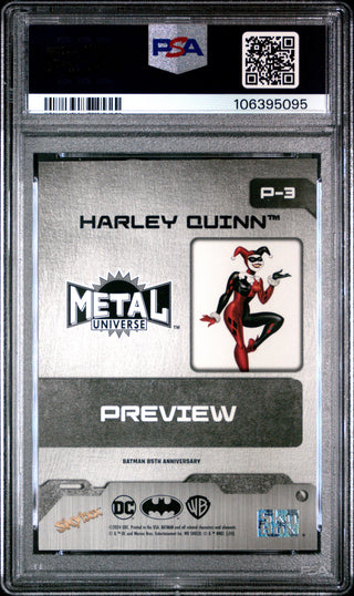 2024 UD Batman 85th Anniversary Weekly Skybox Metal Universe Batman Preview Achievements P3 Harley Quinn PSA 10