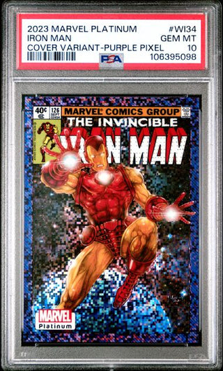 2023 Upper Deck Marvel Platinum Cover Variant Card WI34 Iron Man Purple Pixels /35 PSA 10