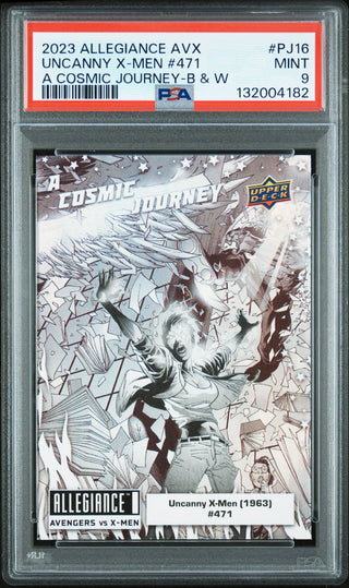 2023 Upper Deck Marvel Allegiance Avengers vs X-Men A Cosmic Journey Card PJ16 Uncanny X-Men (1963) #471 Black & White PSA 9
