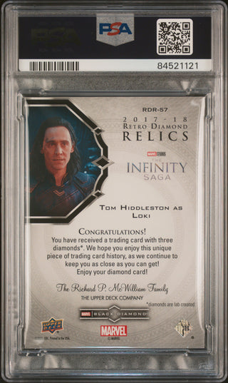 2021 UD Marvel Black Diamond Retro Diamond Relics 57 Tom Hiddleston as Loki 01/17 PSA 9