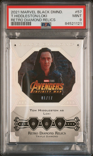 2021 UD Marvel Black Diamond Retro Diamond Relics 57 Tom Hiddleston as Loki 01/17 PSA 9