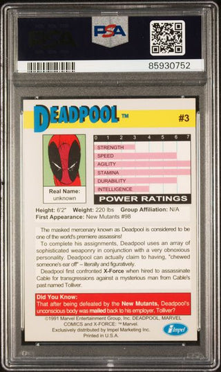 1991 Impel X-Force Promo Card 3 Deadpool PSA 9