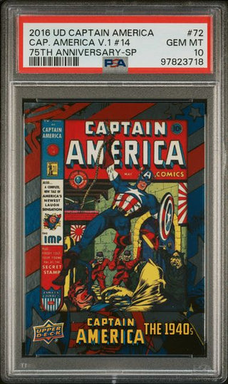 2016 Captain America 75th Anniversary Card 72 Captain America V. 1 #14 SP PSA 10