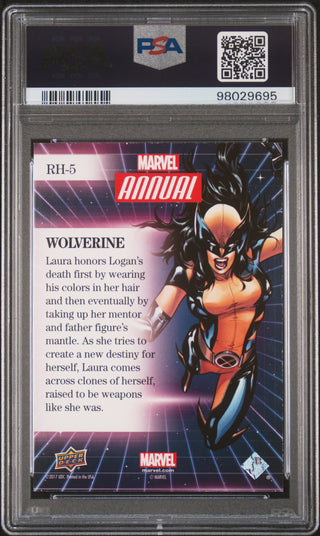 Marvel Annual trading card featuring X-23 in a Wolverine costume with a grid background.