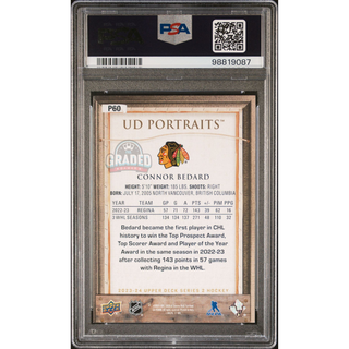 2023 Upper Deck Series 2 Portraits Card P60 Connor Bedard Chicago Blackhawks PSA 10