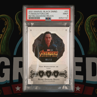 2021 UD Marvel Black Diamond Retro Diamond Relics 57 Tom Hiddleston as Loki 01/17 PSA 9