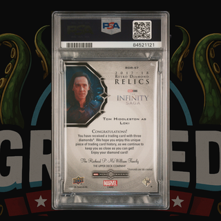 2021 UD Marvel Black Diamond Retro Diamond Relics 57 Tom Hiddleston as Loki 01/17 PSA 9