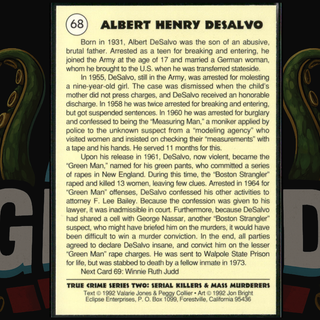1992 Eclipse True Crime Card 68 Albert Henry Desalvo