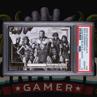 2023 UD Marvel Allegiance Avengers vs X-Men Chapters Card 40 New Avengers (2010) #28 Black & White PSA 10