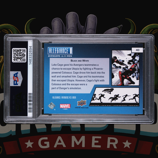 2023 UD Marvel Allegiance Avengers vs X-Men Chapters Card 40 New Avengers (2010) #28 Black & White PSA 10