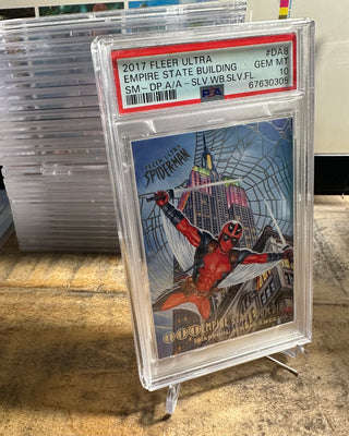 2017 Fleer Ultra Spider-Man Deadpool Across America DA8 Empire State Building Silver Web PSA 10