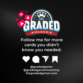 Promotional graphic for 'The Graded Gamer' with brand logo and social media information on a black background.